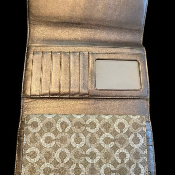 Coach Waverly Tri-Fold Wallet & Checkbook Tan Cream Gold 43629 - EUC - Picture 4 of 8